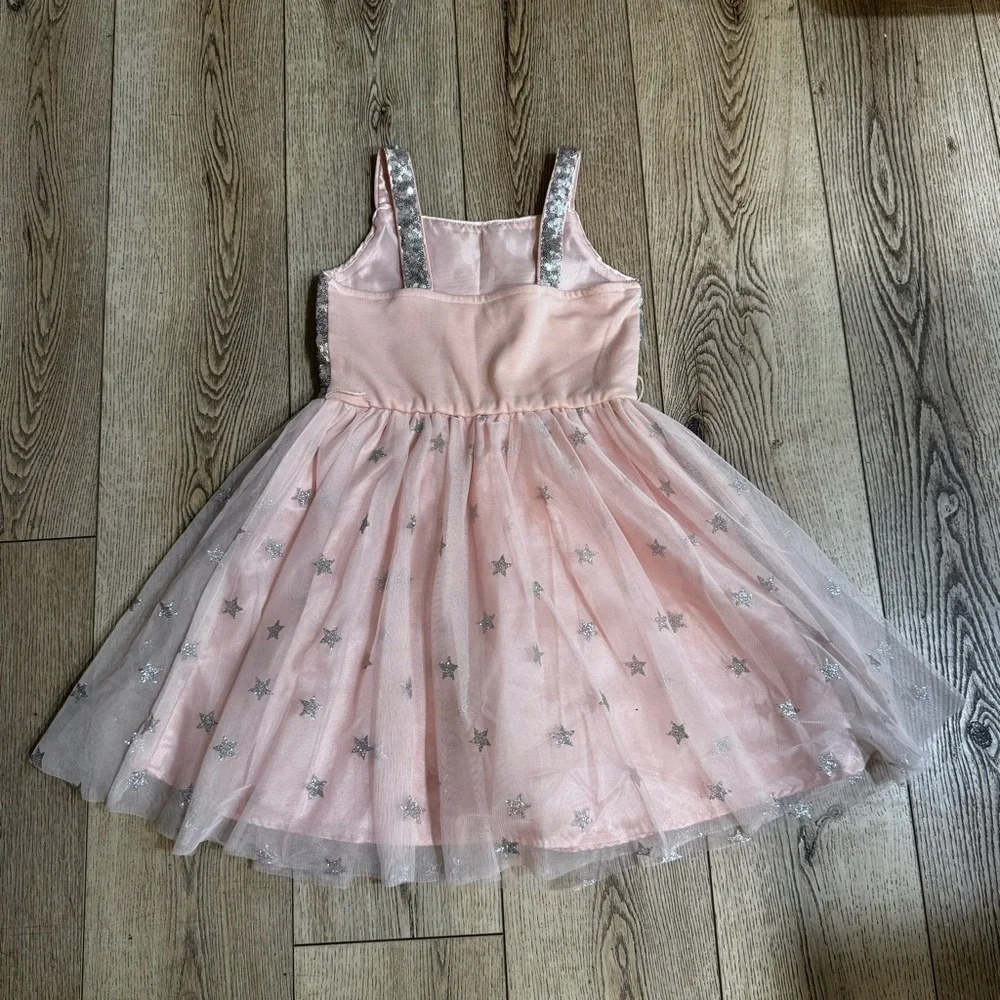 Cat & Jack pink & silver sequined A line dress stars multiple tulle layers, M.